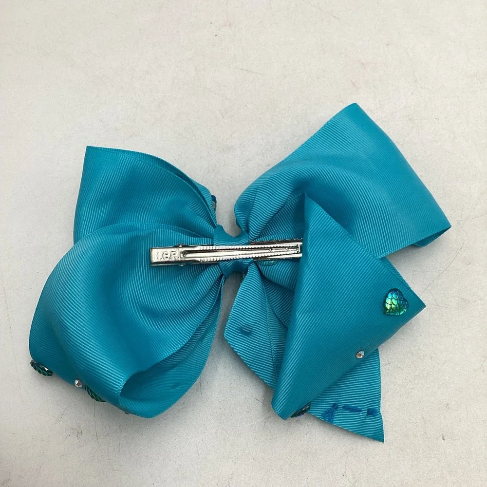 JoJo Siwa Signature Teal Mermaid Heart Rhinestone Grosgrain Hair Bow Clip